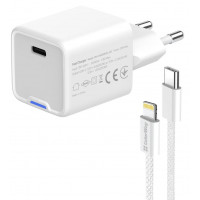 Мережевий зарядн. пристр. Colorway GaN Mini 20W PD Port PPS USB-C білий cable Lightning