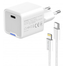Мережевий зарядн. пристр. Colorway GaN Mini 20W PD Port PPS USB-C білий cable Lightning