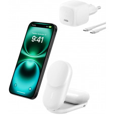 Зарядний пристрій бездротовий Belkin UltraCharge 2-in-1 Foldable Magnetic Charging 25Вт, білий WIZ03