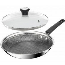 Сковорода Tefal Emotion+ Power, 28см, з кришкою, нержавіюча сталь, серцевина-алюміній, хромована ста