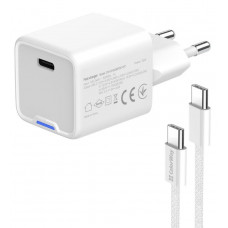 Мережевий зарядн. прист. Colorway GaN Mini 35W PD Port PPS USB-C біле cable Type-C