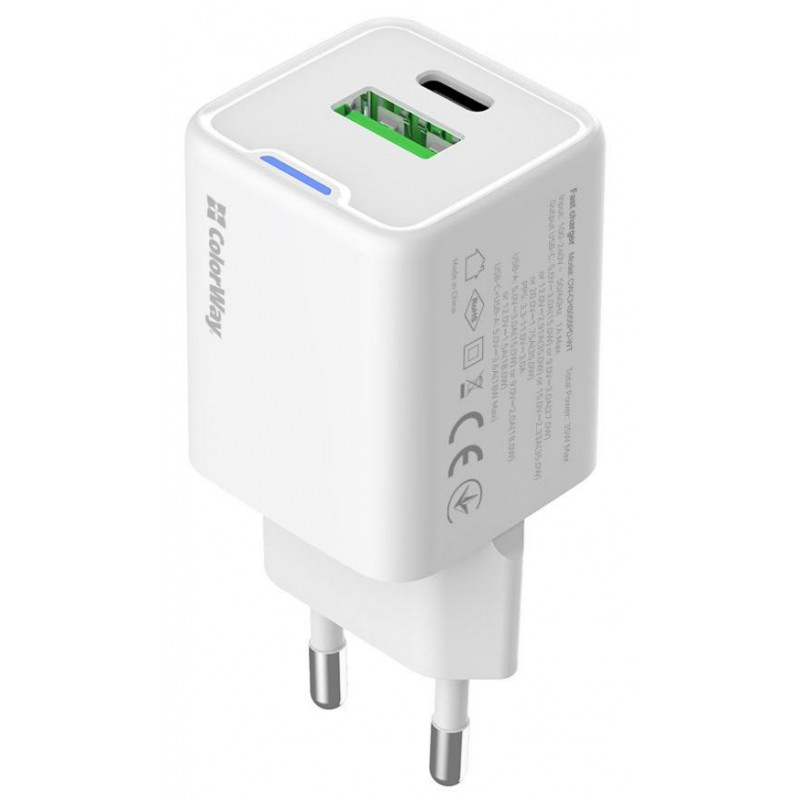 Зарядний пристрій Colorway GaN Mini 35W PD Port PPS USB (Type-C PD + USB QC4.0) біле