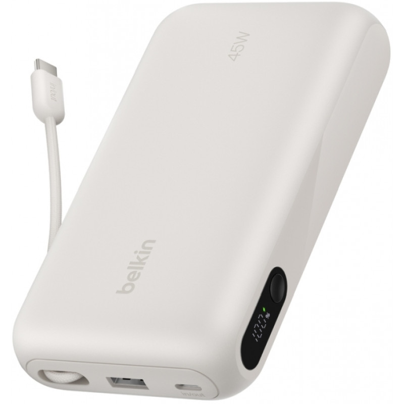 Акумулятор портативний Power Bank Belkin 20000мА·год, з інтегрованим кабелем USB-C, пісочний BPB030H