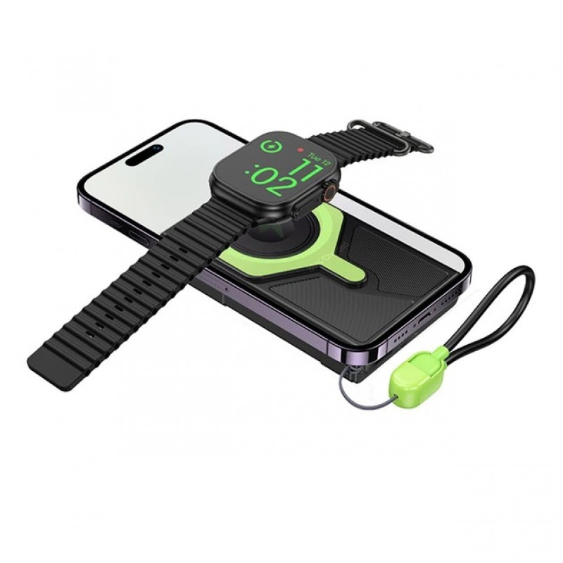Power Bank Hoco DB83 22.5W+PD20W magnetic, with watch charging, cable 10000mAh Black\green