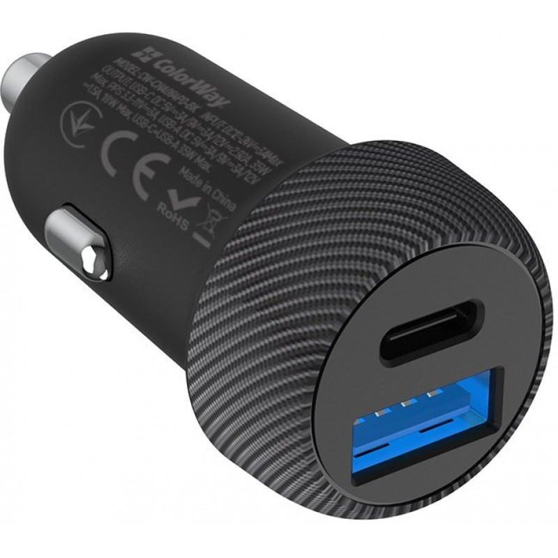 Авто зарядний пристрій Colorway 2USB (Type-C PD35W + USB QC3.0) (35W) Black