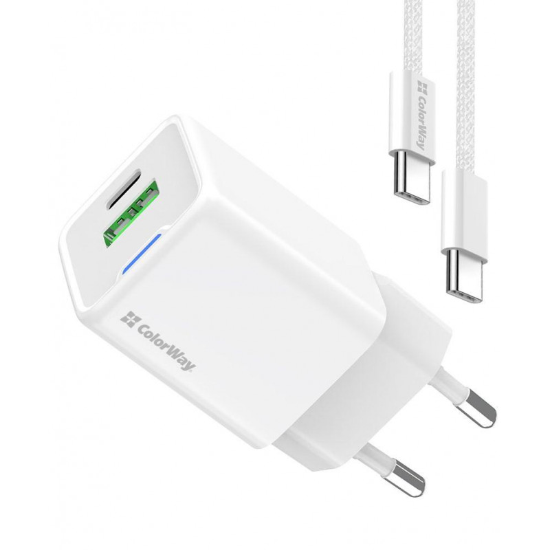 Мережевий зарядн. прист. Colorway GaN Mini 30W PD Port PPS USB (Type-C PD + USB QC4.0) cable Type-C