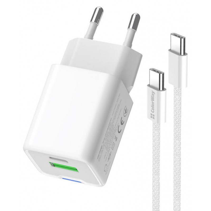 Мережевий зарядн. прист. Colorway GaN Mini 35W PD Port PPS USB (Type-C PD + USB QC4.0) cable Type-C