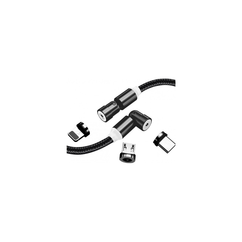 Кабель Colorway USB - 3в1 (Lightning + MicroUSB + Type-C) Magnetic Rotation 540 ° 2.4а 1м чорний CW-