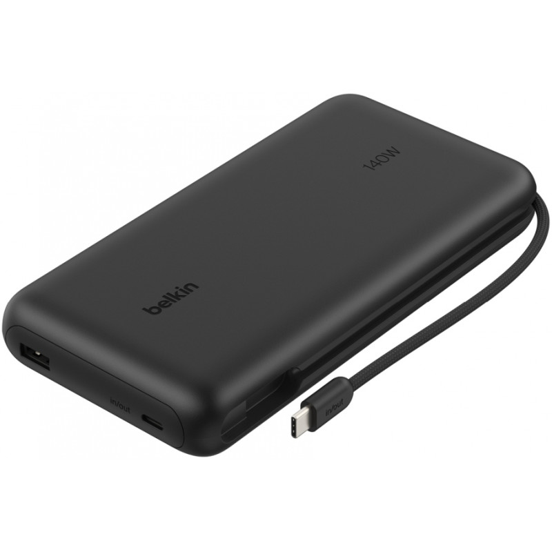 Акумулятор портативний Power Bank Belkin 25000мА·год, з інтегрованим кабелем USB-C, чорний BPB039HQB