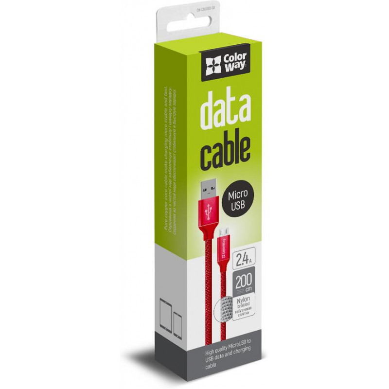 Кабель Colorway USB - MicroUSB 2.4А 2м червоний CW-CBUM009-RD