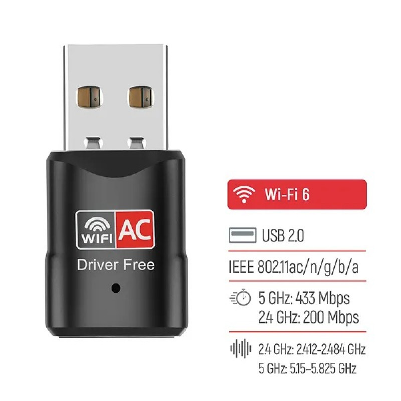 Адаптер СolorWay Wi-Fi дводіапазоний (2.4ГГц/200Мбіт + 5ГГц/433Мбіт)