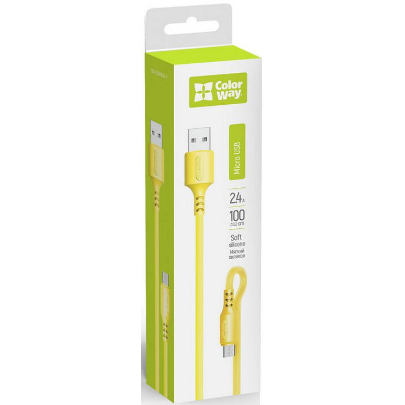 Кабель Colorway USB - MicroUSB (soft silicone) 2.4а 1м жовтий