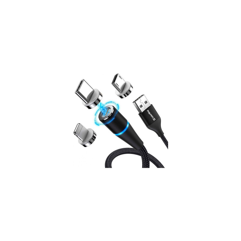 Кабель Colorway USB - 3в1 (Lightning+MicroUSB+Type-C) Magnetic Data/Quick Charge 2.4А 1м чорный CW-C