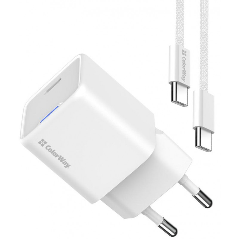 Зарядний пристрій Colorway GaN Mini 25W PD Port PPS USB-C біле cable Type-C