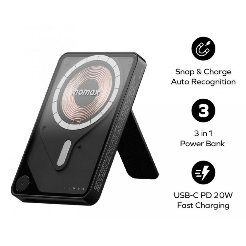 Портативний зарядний пристрій MOMAX WRL 5000MAH BLACK IP131HKD