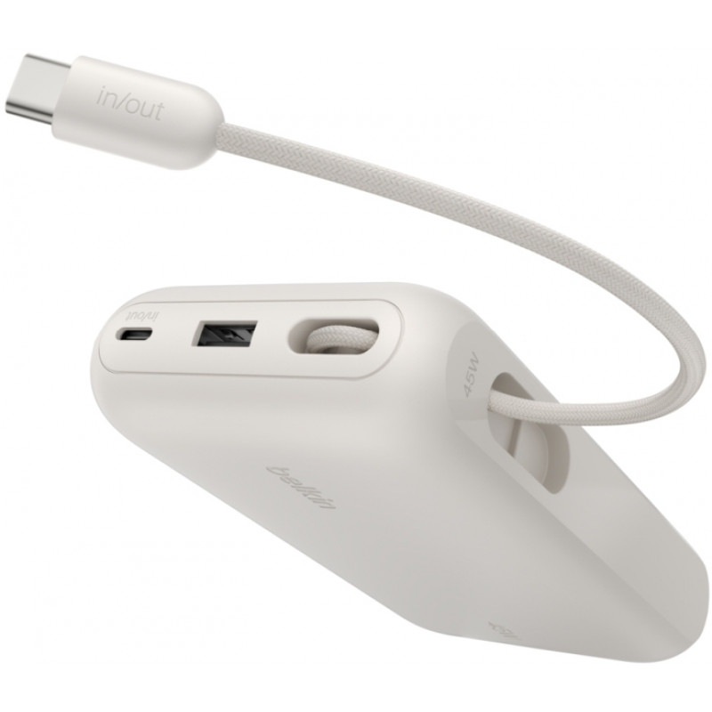 Акумулятор портативний Power Bank Belkin 20000мА·год, з інтегрованим кабелем USB-C, пісочний BPB030H