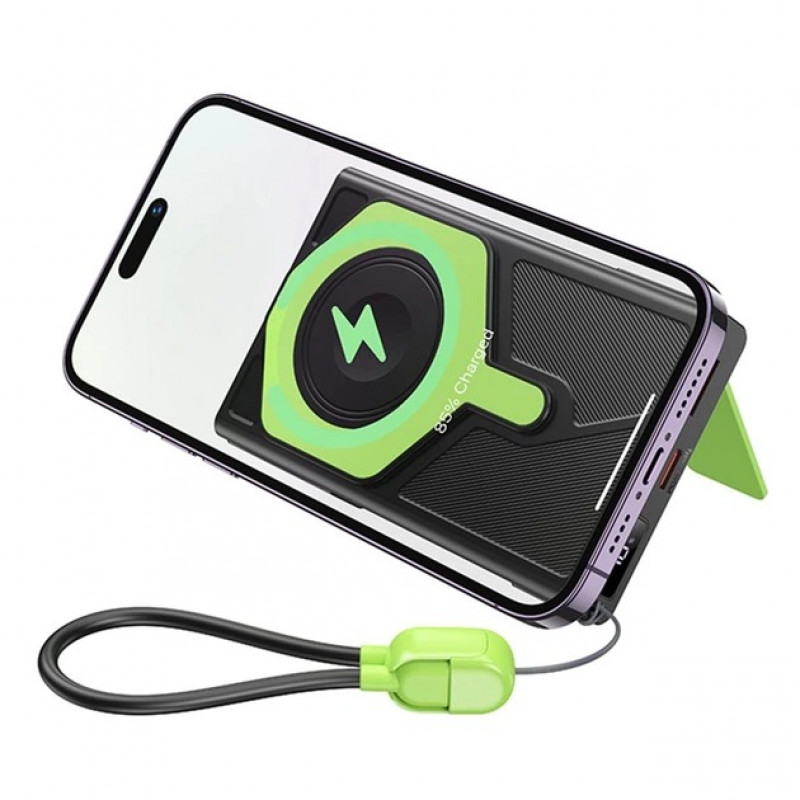 Power Bank Hoco DB83 22.5W+PD20W magnetic, with watch charging, cable 10000mAh Black\green