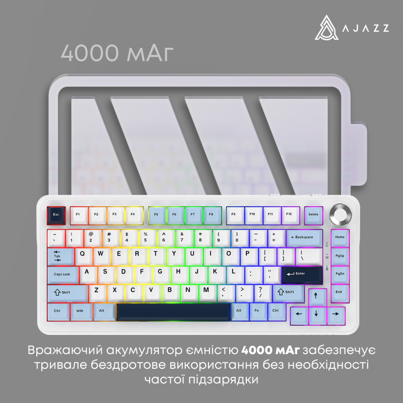 Клавіатура механічна Ajazz AK820 MAX PLUS Daydream Switch RGB Wireless/BT/USB White AK820MAX-DD-BWD