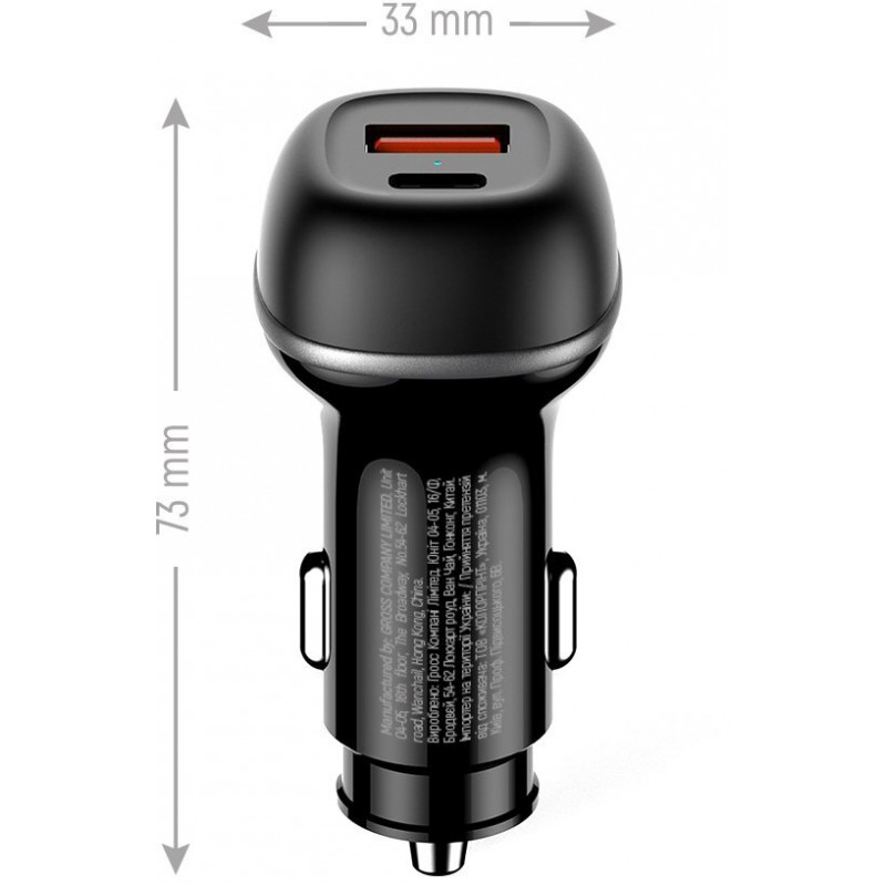 Автомобільний зарядний пристрій Colorway 2USB (Type-C PD65W + USB QC3.0 18W) (83W) Black