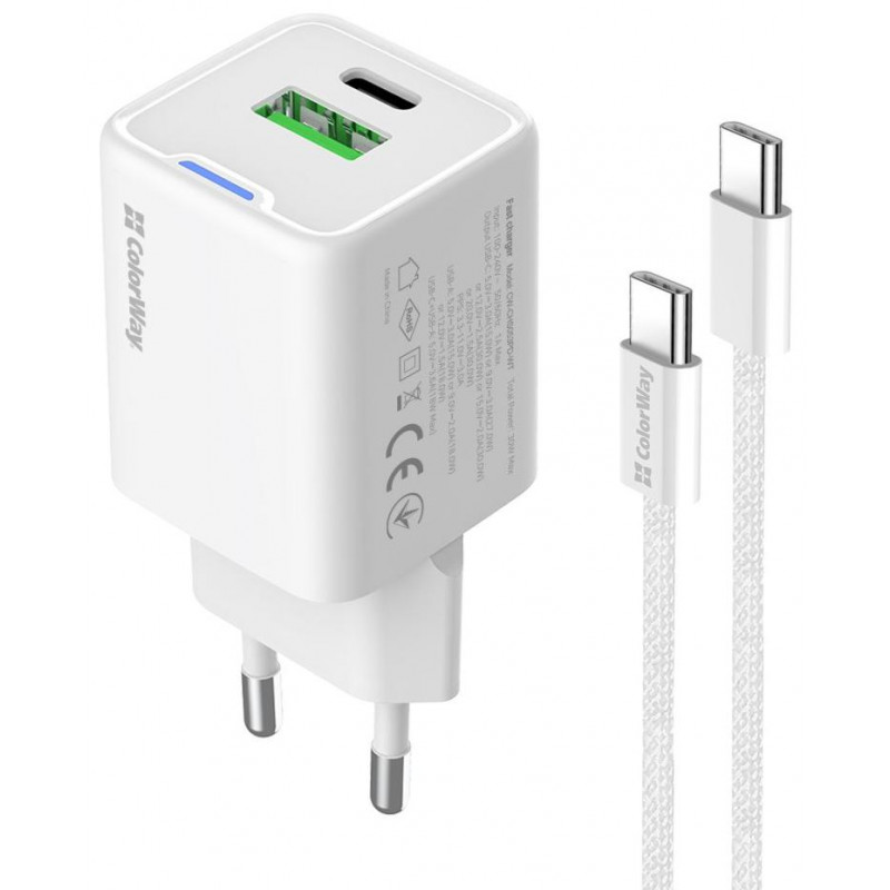 Мережевий зарядн. прист. Colorway GaN Mini 30W PD Port PPS USB (Type-C PD + USB QC4.0) cable Type-C