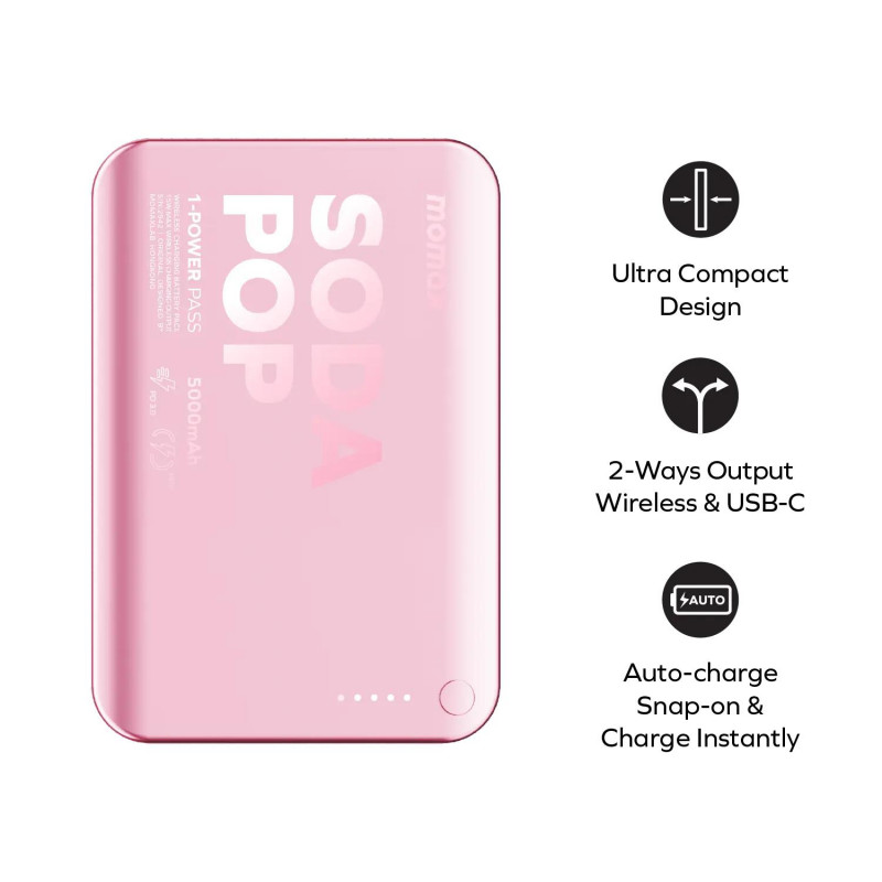 Портативний зарядний пристрій MOMAX WRL 5000MAH SILVER IP165S