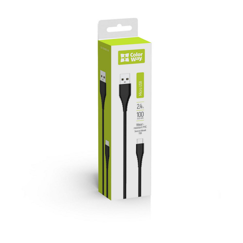 Кабель Colorway USB - MicroUSB 2.4а 1м чорний CW-CBUM025-BK