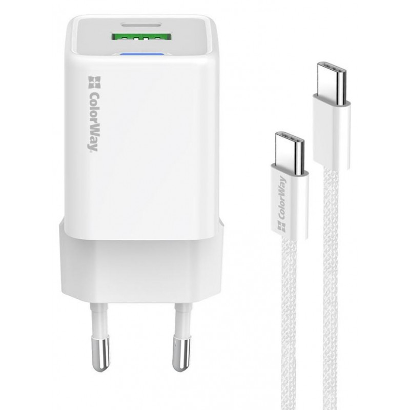 Мережевий зарядн. прист. Colorway GaN Mini 35W PD Port PPS USB (Type-C PD + USB QC4.0) cable Type-C