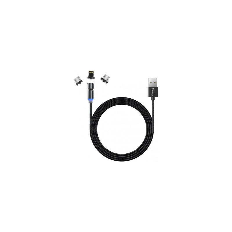 Кабель Colorway USB - 3в1 (Lightning + MicroUSB + Type-C) Magnetic Rotation 540 ° 2.4а 1м чорний CW-