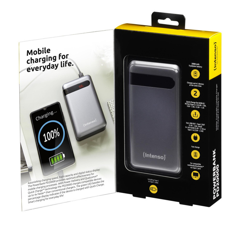Портативний зарядний пристрій INTENSO USB 20000MAH QC3.0 ANTHRACITE 7332354