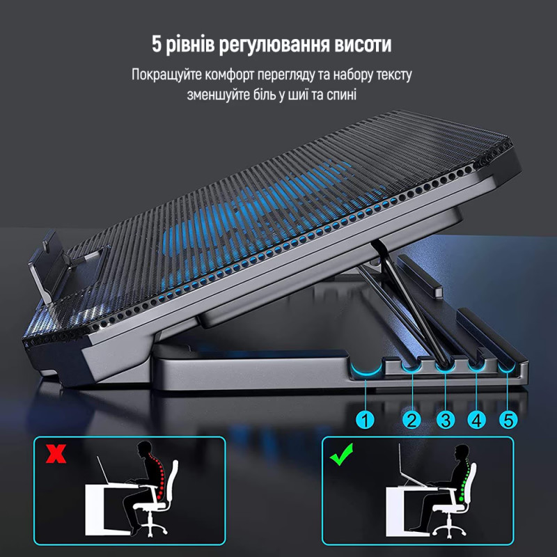 Охолоджувальна підставка для ноутбука ColorWay Cooling Laptop Q100, 10-17”