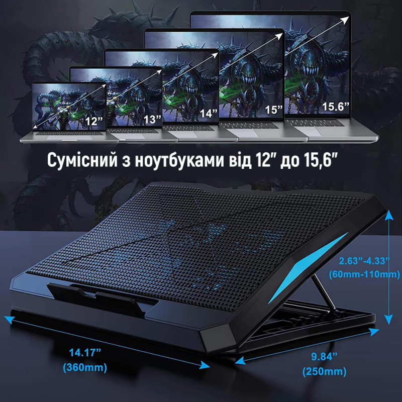 Охолоджувальна підставка для ноутбука ColorWay Cooling Laptop Q3, 10-17”