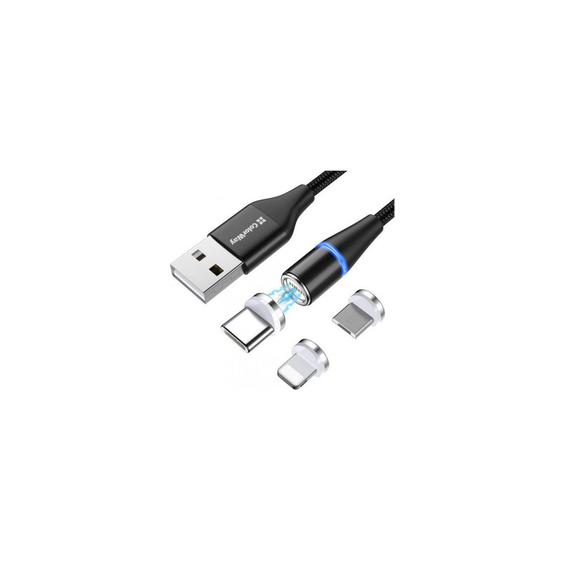 Кабель Colorway USB - 3в1 (Lightning+MicroUSB+Type-C) Magnetic Data/Quick Charge 2.4А 1м чорный CW-C