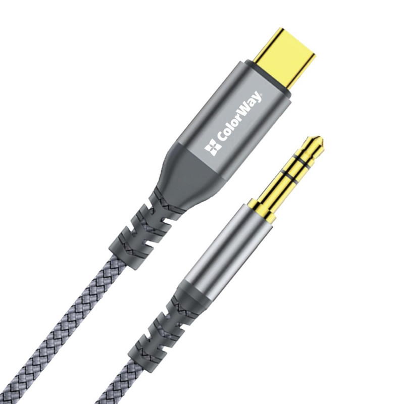 Адаптер-перехідник ColorWay USB-C to 3.5 mm mini-Jack 1.2 м сірий