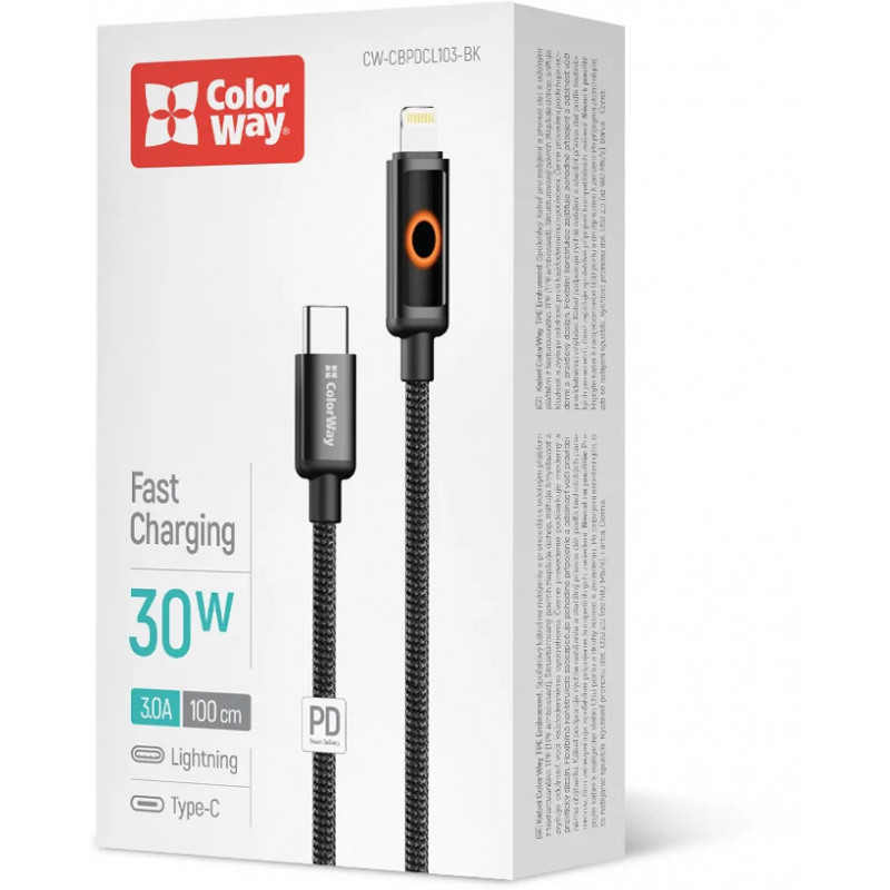 Кабель Colorway Type-C - Apple Lightning (Breathing Light) (PD FC 30W) 1м CW-CBPDCL103-BK