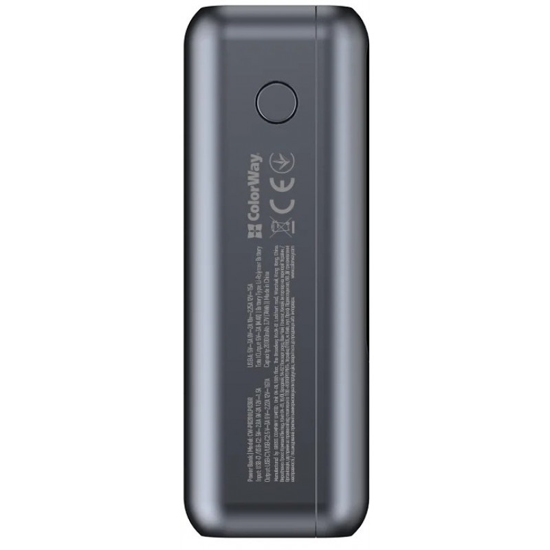 УМБ ColorWay Power Bank 20 000 mAh Urban (USB QC4.0 + USB-C PD22.5W) Gray