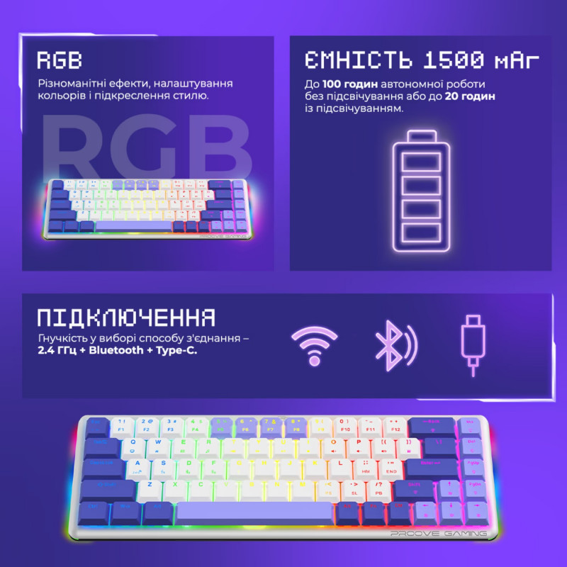 Бездротова клавіатура Proove Gaming AFK (Ukraine Layout) (white)
