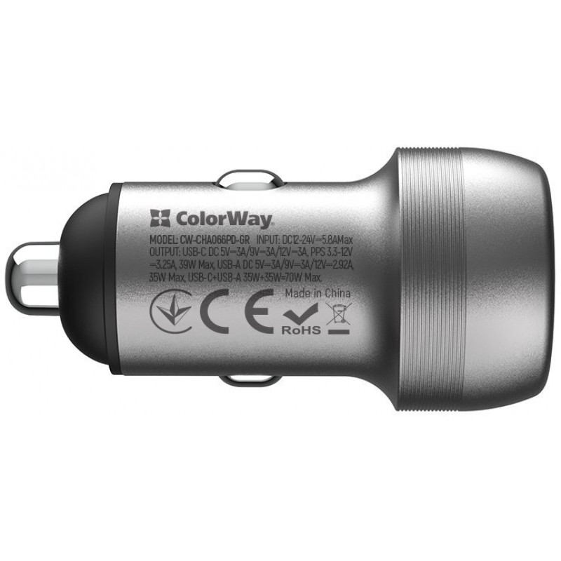 Автомобільний зарядний пристрій Colorway 2USB (70W) Gray CW-CHA066PD-GR
