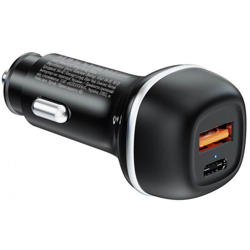 Автомобільний зарядний пристрій Colorway 2USB (Type-C PD65W + USB QC3.0 18W) (83W) Black