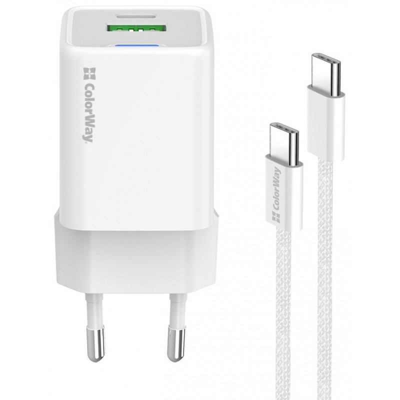 Мережевий зарядн. прист. Colorway GaN Mini 30W PD Port PPS USB (Type-C PD + USB QC4.0) cable Type-C