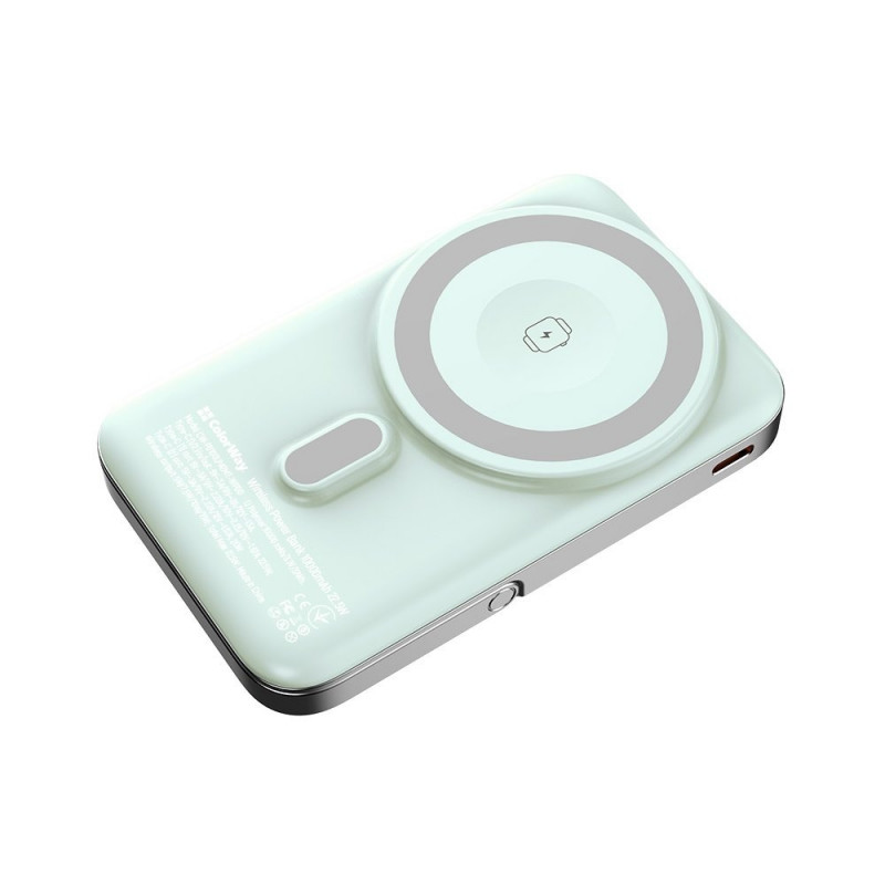 Power Bank ColorWay 10 000 mAh 15W MagSafe & Watch Wireless Aquamarine (USB-C PD 22.5W)
