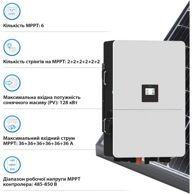 Система зберігання енергії DEYE SUN-80K-SG02HP3-EU-EM6 80kW 160.8kWh 1BAT LiFePO4 ≥10000 циклів (SV-