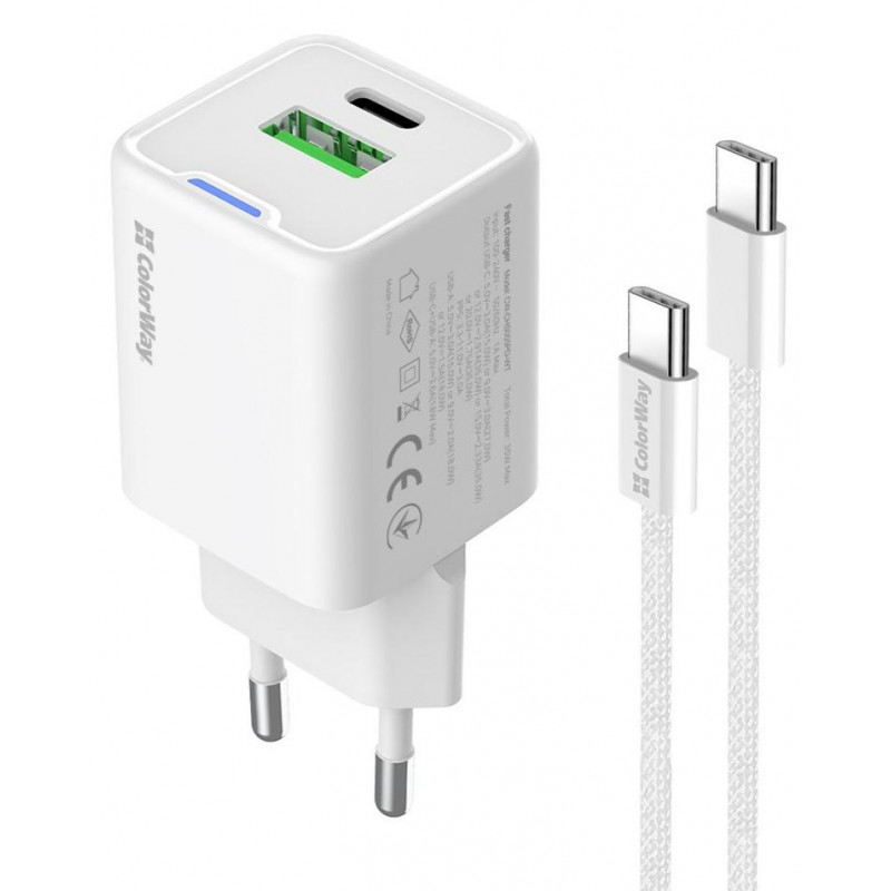 Мережевий зарядн. прист. Colorway GaN Mini 35W PD Port PPS USB (Type-C PD + USB QC4.0) cable Type-C