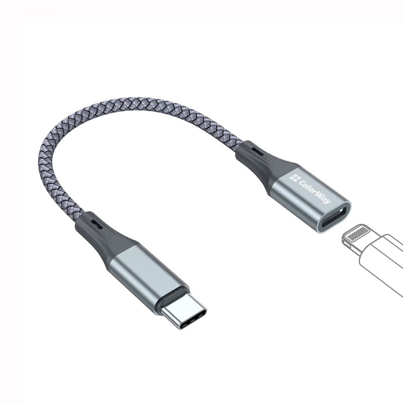Адаптер перехідник ColorWay USB-C To Lightning 17.5 см сірий