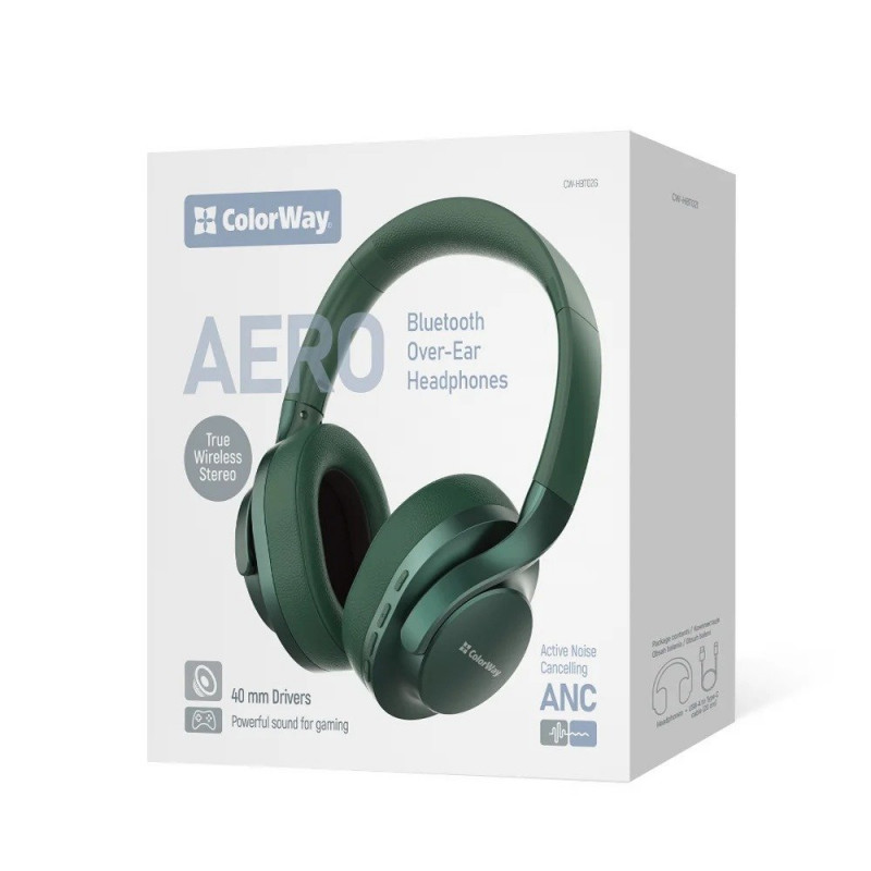 Навушники накладні бездротові ColorWay AERO ANC Green