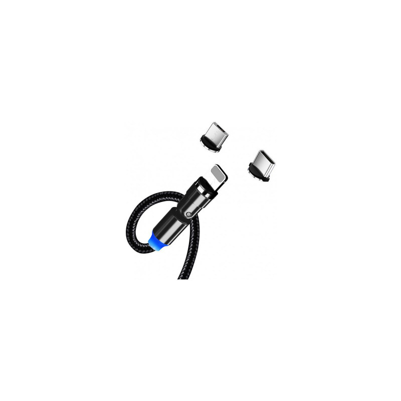 Кабель Colorway USB - 3в1 (Lightning + MicroUSB + Type-C) Magnetic Rotation 540 ° 2.4а 1м чорний CW-