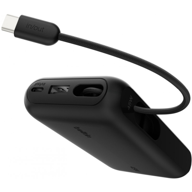 Акумулятор портативний Power Bank Belkin 10000мА·год, з інтегрованим кабелем USB-C, чорний BPB029HQB