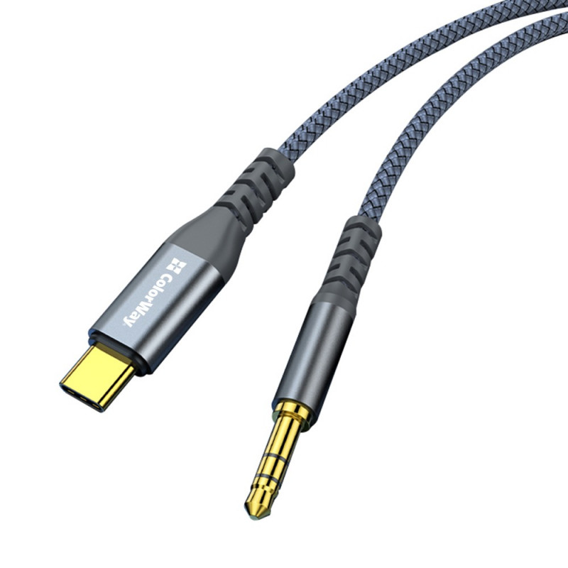Адаптер-перехідник ColorWay USB-C to 3.5 mm mini-Jack 1.2 м сірий