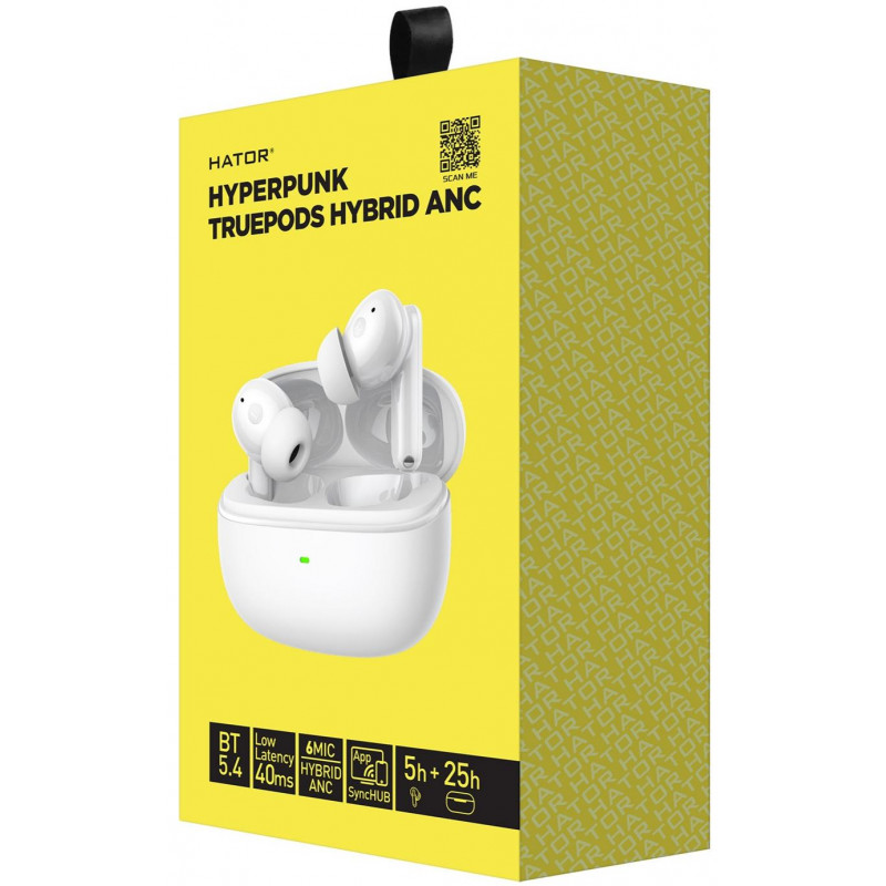 Ігрова гарнітура HATOR Hyреrpunk Truepods Hybrid ANC (HTA432) white, SyncHUB