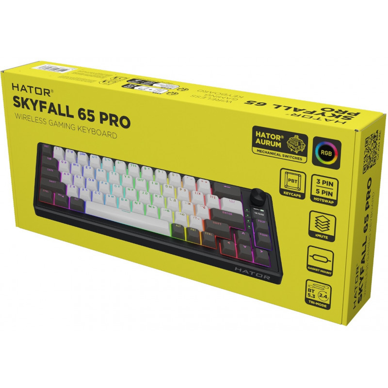 Клавіатура механічна HATOR Skyfall 65 PRO wireless grey-black, UK-ISO, silent switches HTK4160EU