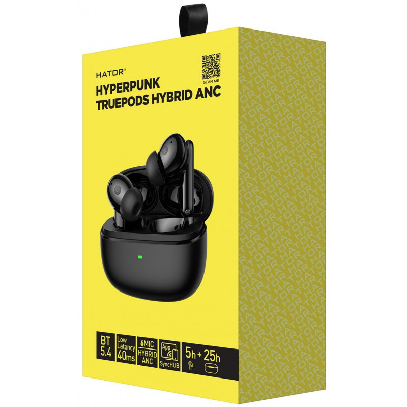 Ігрова гарнітура HATOR Hyреrpunk Truepods Hybrid ANC (HTA431) black, SyncHUB
